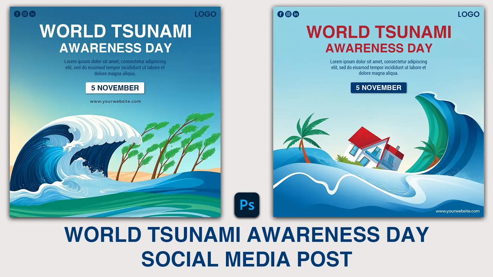 World Tsunami Day Instagram Post Featuring Ocean Waves and Safety Tips